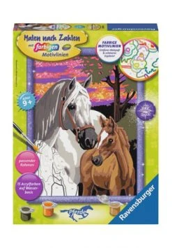 Ravensburger Malen Nach Zahlen "Pferde Im Sonnenuntergang", Glitzer-Effekt Mehrfarbig