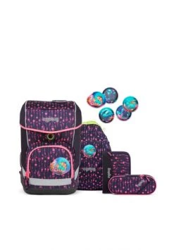 Ergobag Cubo Light "Bärmuda Viereck" Schulranzen Set Lila/ Pink