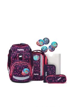 Ergobag Schulrucksack-Set Pack "Bärmuda Viereck", 6-teilig Neonpink/ Lila